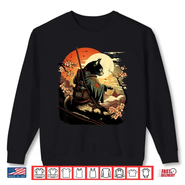 Sweatshirt Japanese Art Cat Ninja Ukiyo e Anime Style Samurai Cat Shirt 2