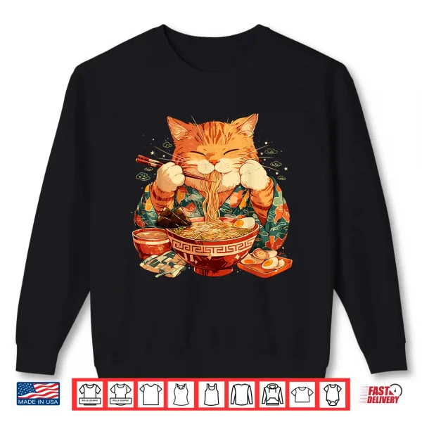 Sweatshirt Japanese Art Ramen Cat Ninja Ukiyo e Anime Style Samurai Cat Shirt