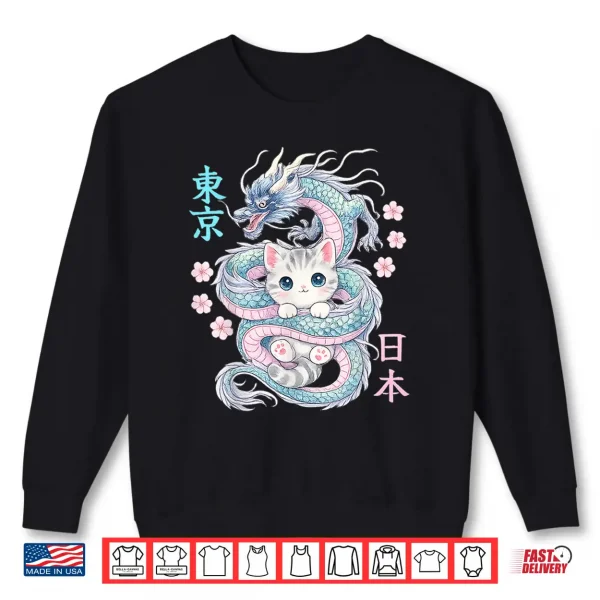 Sweatshirt Japanese Dragon Kawaii Kitten Cute Cat Pastel Anime Lover Shirt