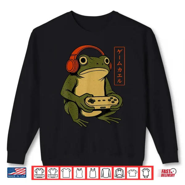 Sweatshirt Japanese Gamer Frog Art Men Women Boys Funny Vintage Gaming Shirt