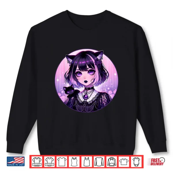 Sweatshirt Japanese Gothic Kawaii Anime Pastel Goth Emo Witchy Cat Girl Shirt
