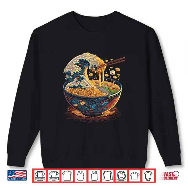 Sweatshirt Japanese Kanagawa Wave Ramen Graphic Retro Anime Noodles Art Shirt