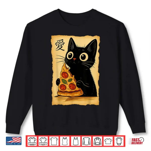 Sweatshirt Japanese Kawaii Anime Cat Pizza Aesthetic Cat Eating Pizza Shirt