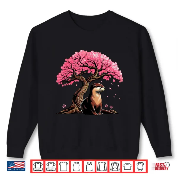 Sweatshirt Japanese Otter Cherry Blossoms Kawaii Sakura Art Shirt