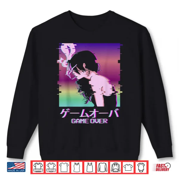 Sweatshirt Japanese Vaporwave Sad Anime Girl Game Over Aesthetic Shirt