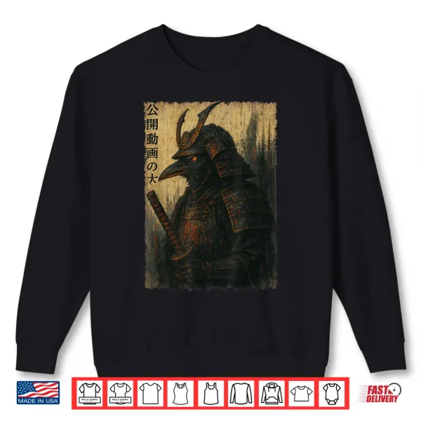 Sweatshirt Japanese Vintage Samurai Crow Anime Warrior Fighter Ukiyo e Shirt