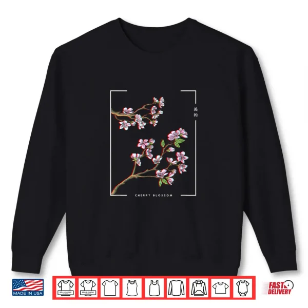 Sweatshirt Japanese aesthetic vaporwave cherry blossom glitch anime Shirt 2