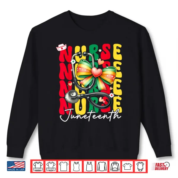 Sweatshirt Juneteenth Scrubs Groovy African Bow Juneteenth Nurse Women Shirt