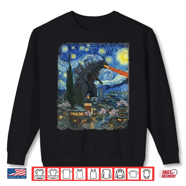 Sweatshirt Kaiju Monster Japanese Vangogh starrynight Vintage Shirt