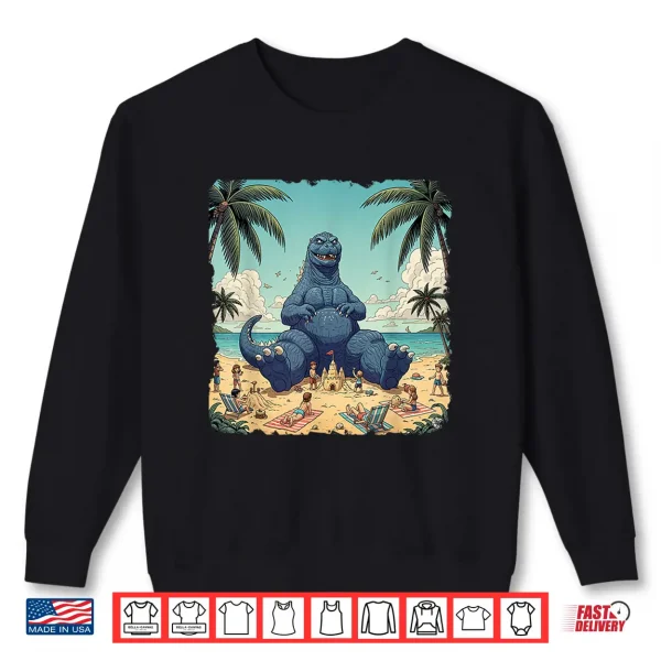 Sweatshirt Kaiju On The Beach Suntanning Vacation Funny Summer vacation Shirt