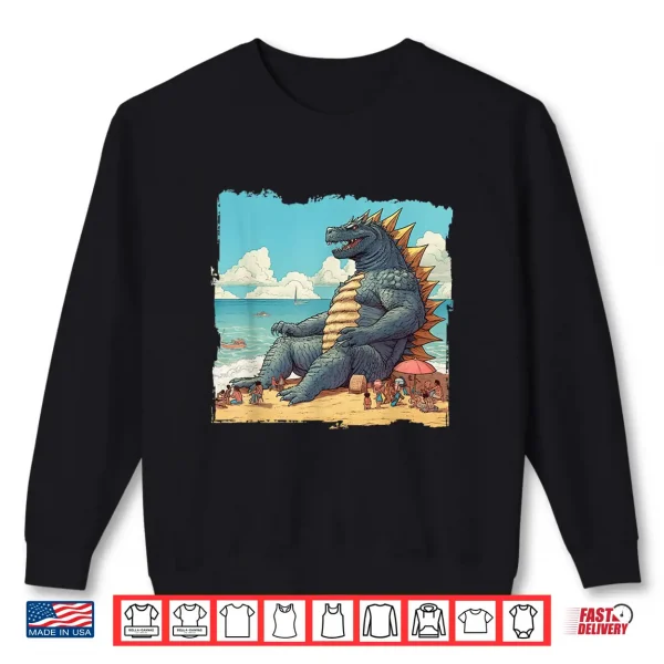 Sweatshirt Kaiju on the Beach Suntanning Vacation Ocean Holiday Party Shirt