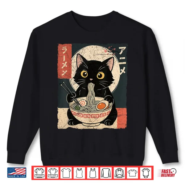 Sweatshirt Kawaii Anime Cat Ramen Japanese Graphic Men Women Teens Shirt