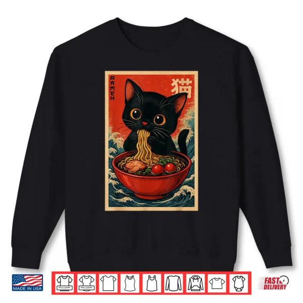 Sweatshirt Kawaii Anime Cat Ramen Japanese Graphic Tees Men Women Teens Shirt
