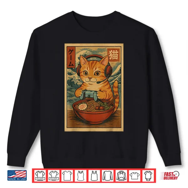 Sweatshirt Kawaii Anime Gamer Cat Ramen Retro Japanese Gaming Funny Shirt