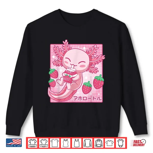 Sweatshirt Kawaii Axolotl Strawberry Milk Shake Carton Japanese Anime Shirt