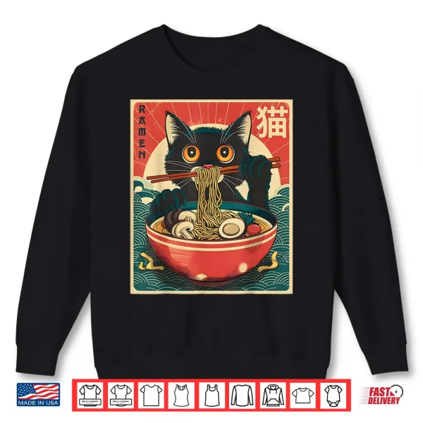Sweatshirt Kawaii Cat Anime Gifts Cat Ramen Graphic Tee Japanese Funny Shirt