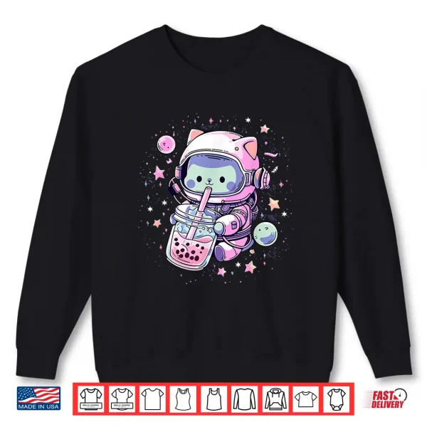 Sweatshirt Kawaii Cat Bubble Boba Tea In Space Astronaut Anime Girls Shirt
