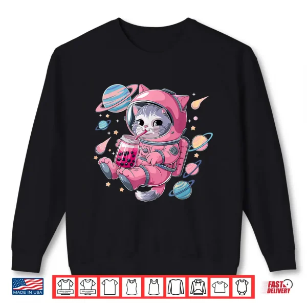 Sweatshirt Kawaii Cat Bubble Boba Tea Space Astronaut Anime Girls Shirt