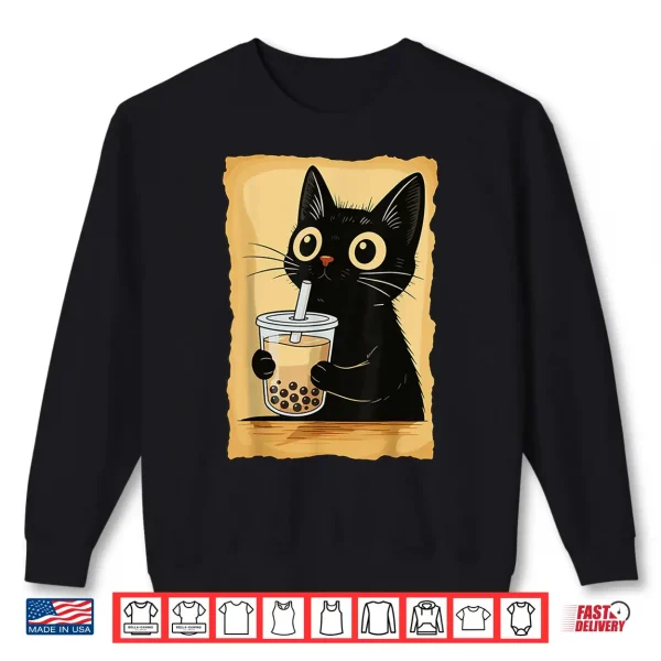 Sweatshirt Kawaii Cat Driking Bubble Tea Cute Anime Kitty Slice Shirt