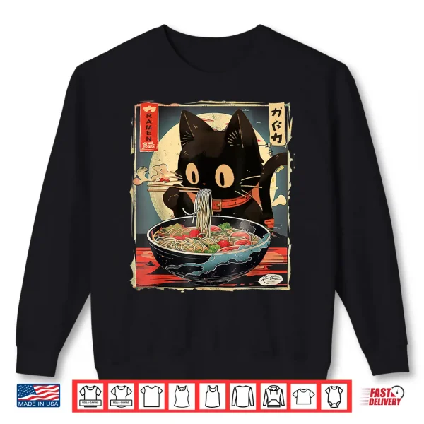 Sweatshirt Kawaii Cat Eating Ramen Noodles Anime Gift Girls Teens Shirt