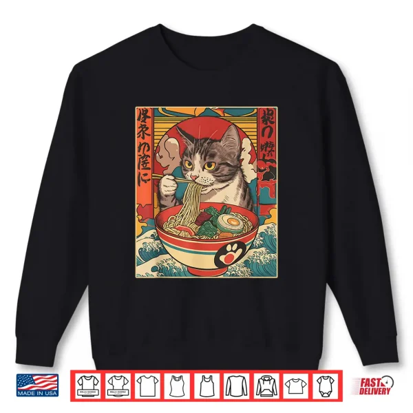 Sweatshirt Kawaii Cat Eating Ramen Noodles Funny Anime Gift Girls Teens Shirt 2