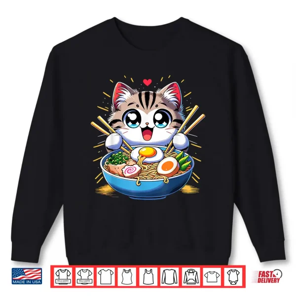 Sweatshirt Kawaii Cat Japanese Anime Manga Cat Ramen Shirt