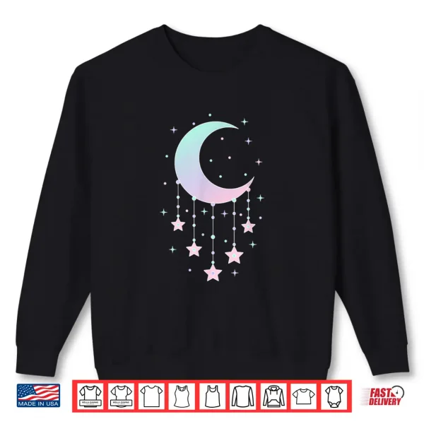 Sweatshirt Kawaii Crescent Moon with Hanging Stars Pastel Anime Cute Shirt