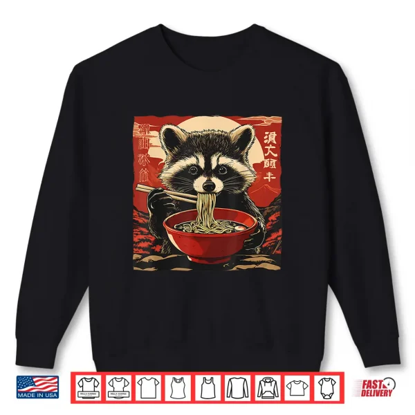Sweatshirt Kawaii Cute Raccoon Eating Ramen Noodles Anime Gift Shirt