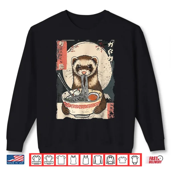 Sweatshirt Kawaii Ferret Eating Ramen Noodles Funny Gift Men Women Kid Shirt
