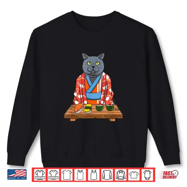 Sweatshirt Kawaii Japanese British Shorthair Cat Kimono Sushi Shirt