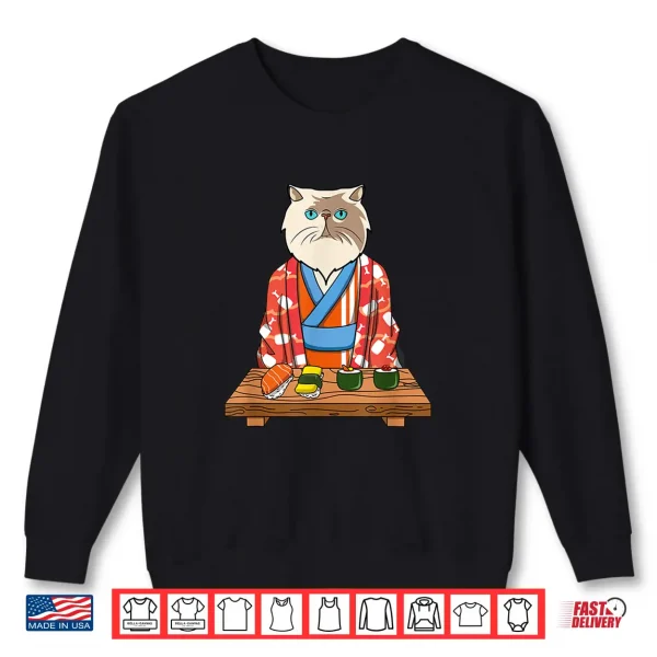 Sweatshirt Kawaii Japanese Persian Cat Kimono Sushi Shirt