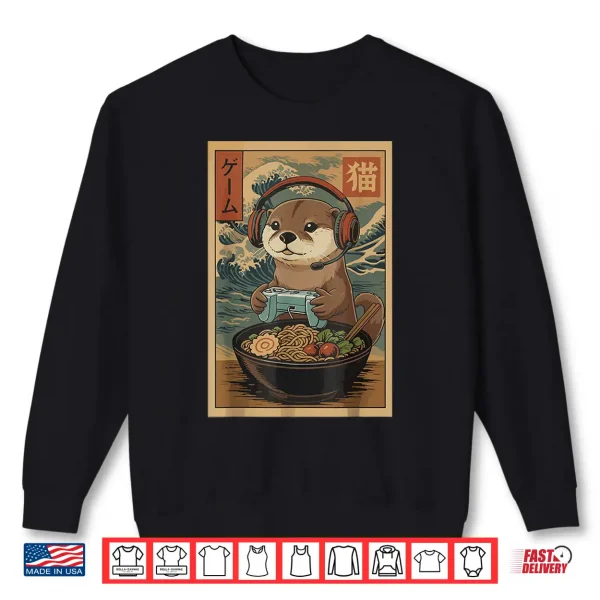 Sweatshirt Kawaii Japanese Ramen Otter Retro Gaming Shirts for Men Shirt