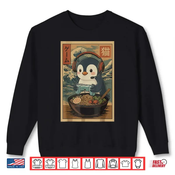 Sweatshirt Kawaii Japanese Ramen Penguin Retro Gaming Shirts for Men Shirt