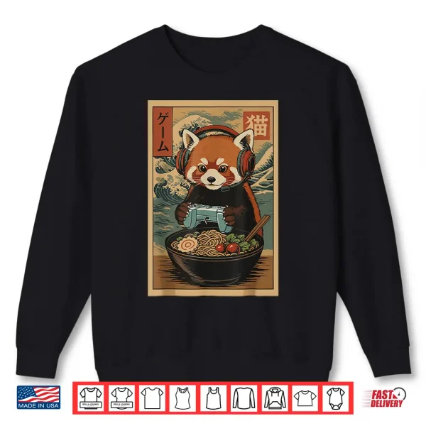 Sweatshirt Kawaii Japanese Ramen Red Panda Retro Gaming Shirts for Men Shirt
