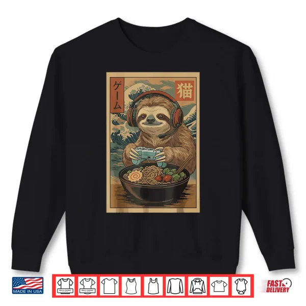 Sweatshirt Kawaii Japanese Ramen Sloth Retro Gaming Shirts for Men Shirt