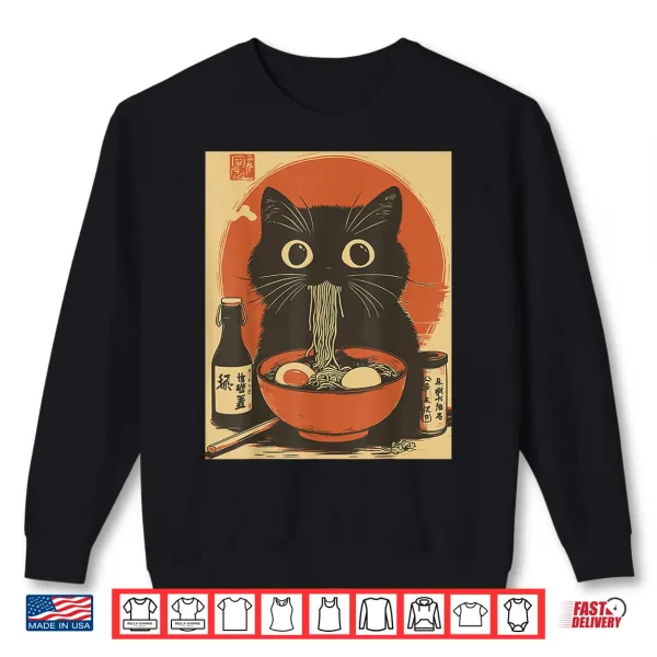 Sweatshirt Kawaii Noodles Soup Anime Japanese Ramen Cat Teens Girls Shirt