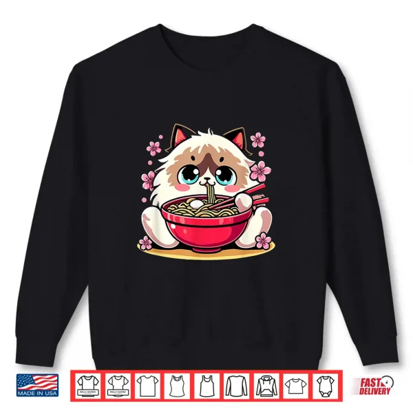 Sweatshirt Kawaii Ragdoll Cat Eating Ramen Shirt