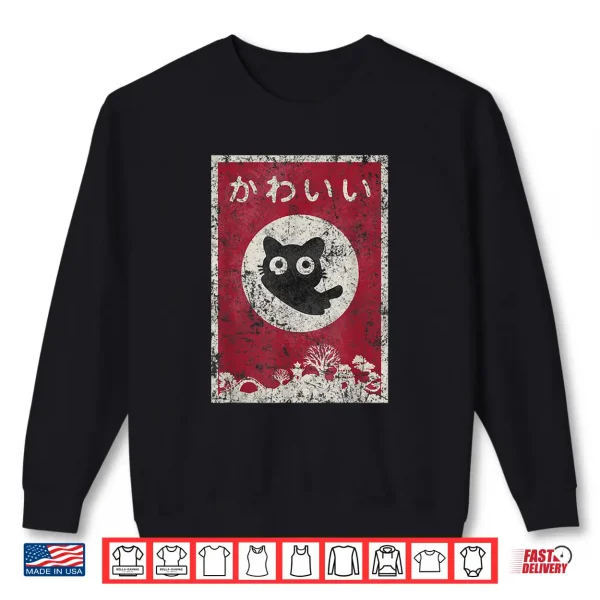 Sweatshirt Kawaii cat Japanese black anime cat T Shirt Shirt