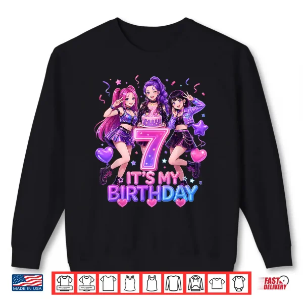 Sweatshirt Kids Its My 7th K Pop Birthday Girl 7 Year Old K Pop Bday Shirt