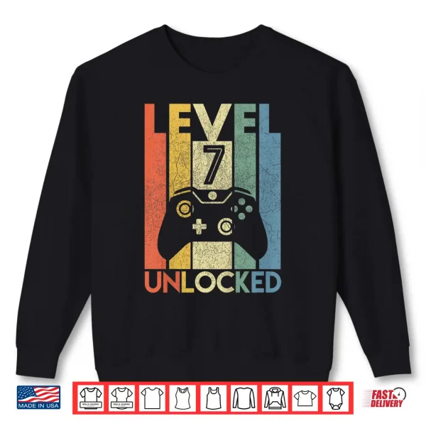 Sweatshirt Kids Level 7 Unlocked Shirt Funny Video Gamer 7th Birthday Gift Shirt