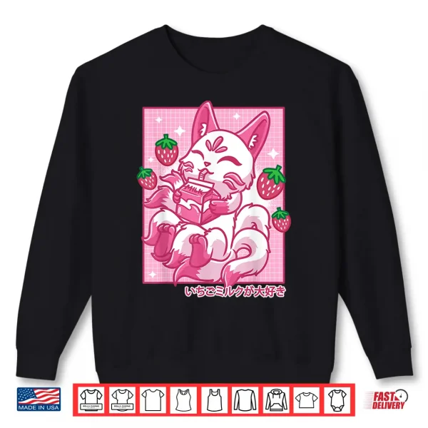 Sweatshirt Kitsune Japanese Anime Fox Kawaii Strawberry Milk Shirt 2