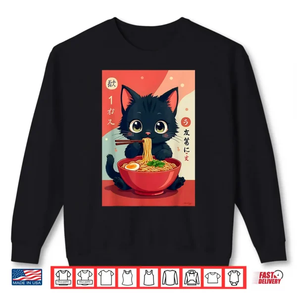 Sweatshirt Kitten Eating Japanese Noodles Anime Manga Baby Cat Ramen Shirt