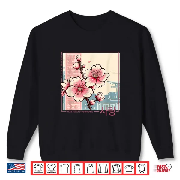 Sweatshirt Korean cherry blossom in aesthetic anime retro kpop flower Shirt