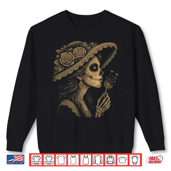 Sweatshirt La Catrina Blowing Wishes Dandelion Tee Shirt