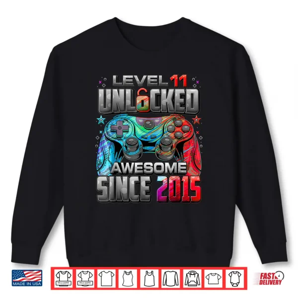 Sweatshirt Level 11 Unlocked Awesome Since 2015 11th Birthday Boy Gamer Shirt