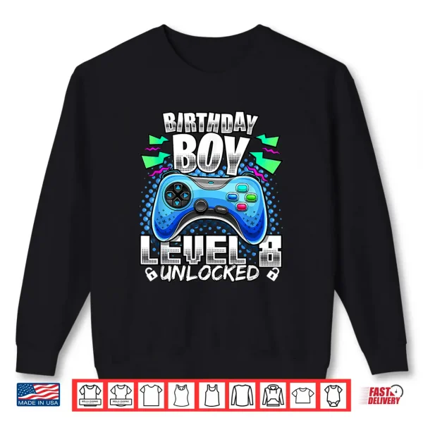 Sweatshirt Level 8 Unlocked Video Game 8th Birthday Gamer Gift Boys Shirt