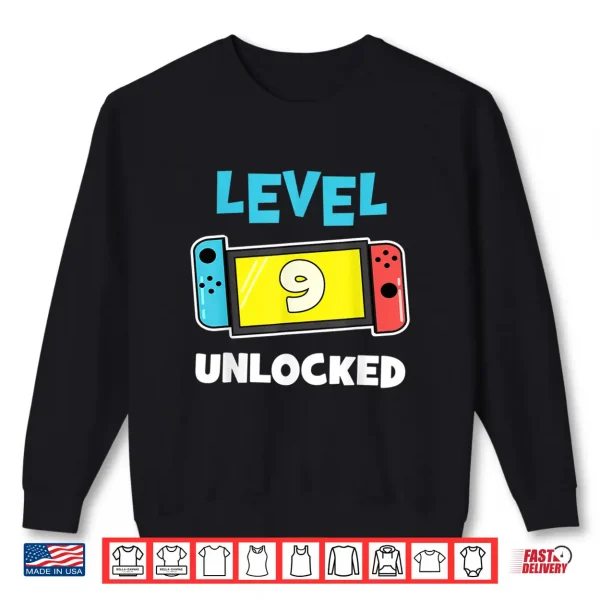 Sweatshirt Level 9 unlocked Gamer 9th Birthday Gift Video Game lovers Shirt