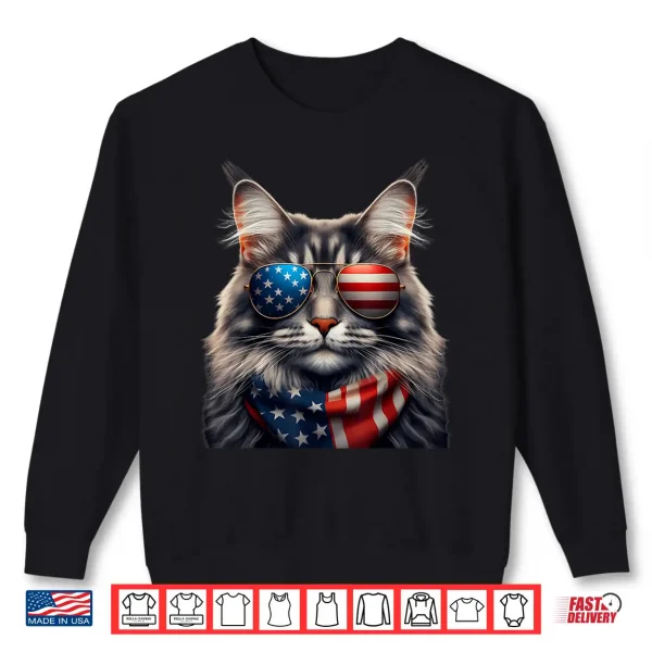 Sweatshirt Maine Coon Cat 4th Of July Independence Day Owner American Shirt