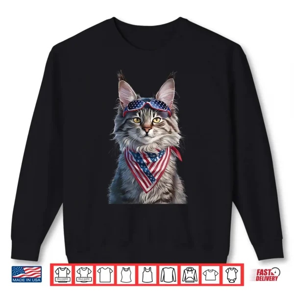 Sweatshirt Maine Coon Cat American Flag Bandana 4th Of July Sunglasses Shirt
