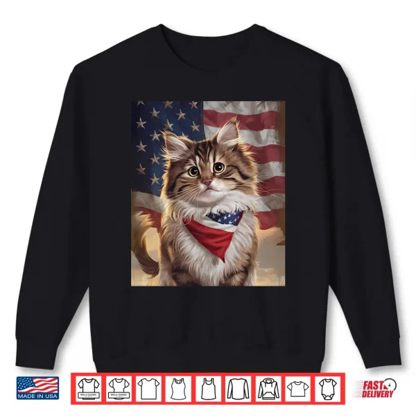 Sweatshirt Maine Coon Cat American Flag Independence Day 4th of July Shirt